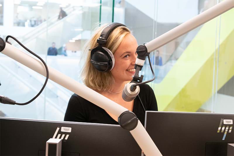 Anne in the new AoIP radiostudio at University of Applied Sciences